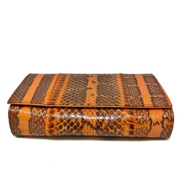 NWT Carlos Falchi Snakeskin Leather Orange Mini Bag with Chain Shoulder Strap - Picture 5 of 14
